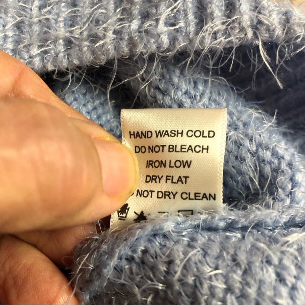 Gina Women’s Sweater Cropped Baby Doll Fuzzy Soft Baby Blue Ribbed Trim Soft - Picture 8 of 9